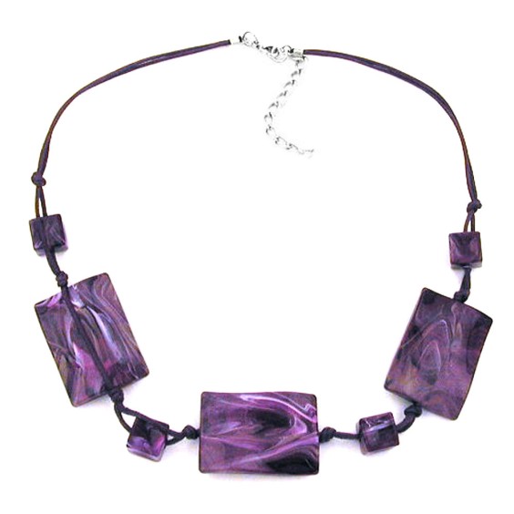 necklace 3 large pillow beads waved purple marbled