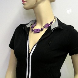 necklace 3 large pillow beads waved purple marbled
