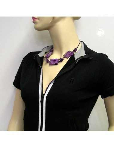 necklace 3 large pillow beads waved purple marbled