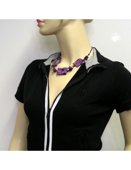 necklace 3 large pillow beads waved purple marbled