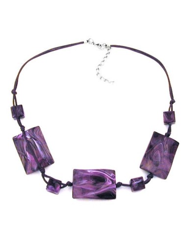 necklace 3 large pillow beads waved purple marbled