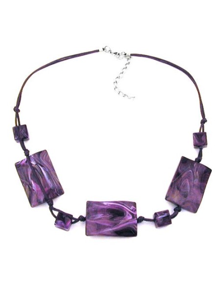 necklace 3 large pillow beads waved purple marbled