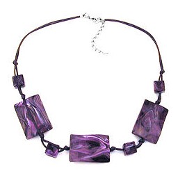 necklace 3 large pillow beads waved purple marbled