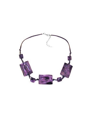 necklace 3 large pillow beads waved purple marbled