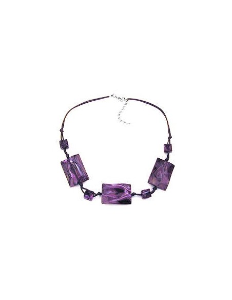 necklace 3 large pillow beads waved purple marbled