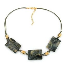 necklace rectangular beads grey/ beige marbled