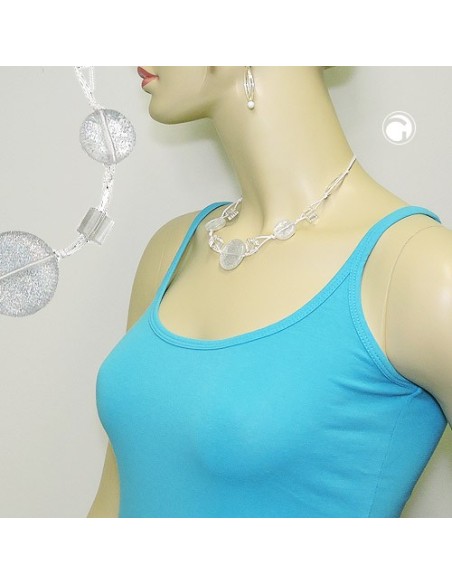 necklace white transparent beads knotted white cord