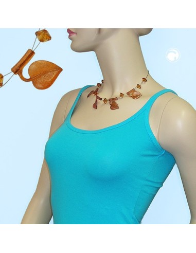 necklace leaf beads brown-coloured on coated flexible wire 44cm