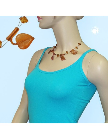 necklace leaf beads brown-coloured on coated flexible wire 44cm