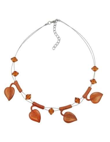 necklace leaf beads brown-coloured on coated flexible wire 44cm