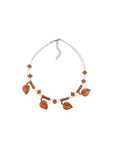 necklace leaf beads brown-coloured on coated flexible wire 44cm