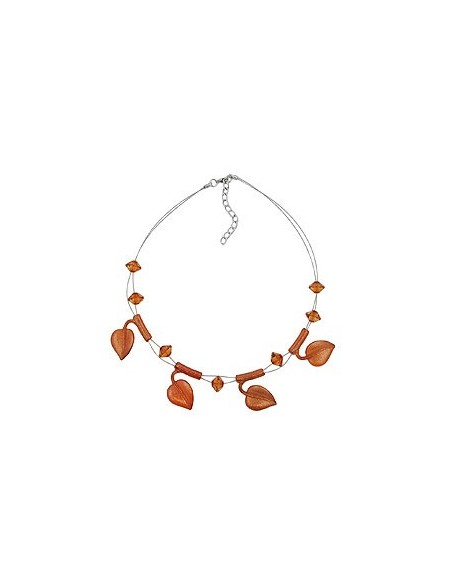 necklace leaf beads brown-coloured on coated flexible wire 44cm