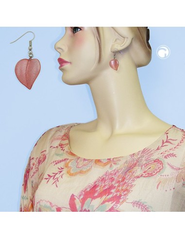 hook earrings leaf bead rose