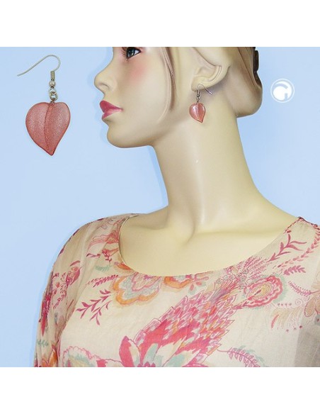 hook earrings leaf bead rose