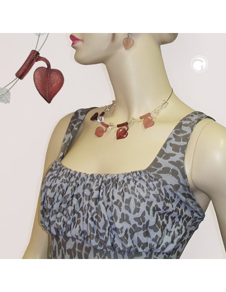 necklace leaf beads brown-tones-coloured on coated flexible wire 44cm