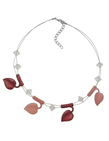 necklace leaf beads brown-tones-coloured on coated flexible wire 44cm