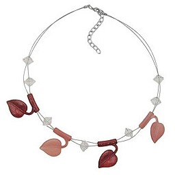 necklace leaf beads brown-tones-coloured on coated flexible wire 44cm