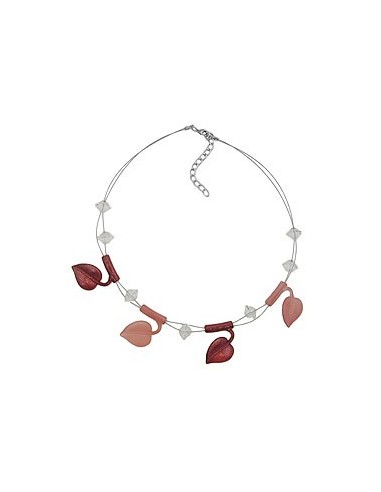 necklace leaf beads brown-tones-coloured on coated flexible wire 44cm