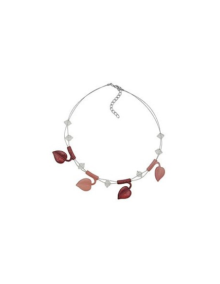 necklace leaf beads brown-tones-coloured on coated flexible wire 44cm