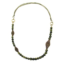 necklace 3 leaf beads olive colour pressed bead