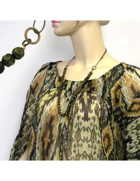 necklace 3 leaf beads olive colour pressed bead