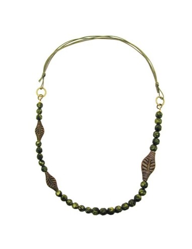 necklace 3 leaf beads olive colour pressed bead