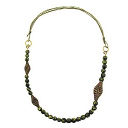 necklace 3 leaf beads olive colour pressed bead