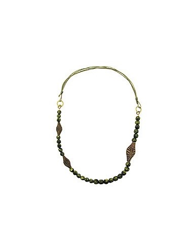 necklace 3 leaf beads olive colour pressed bead
