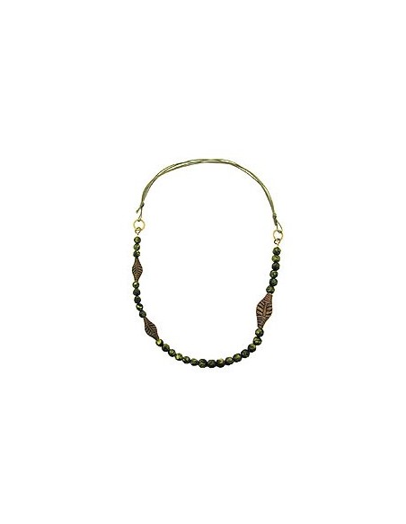 necklace 3 leaf beads olive colour pressed bead