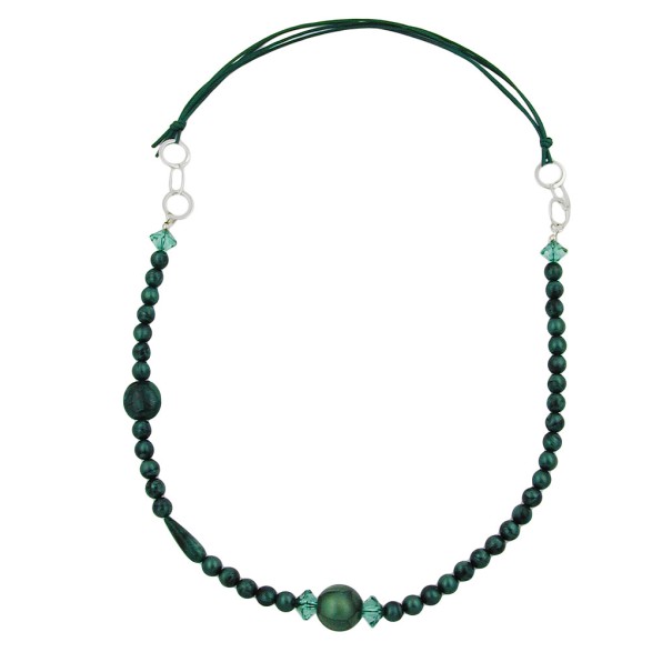 necklace green/ turquoise/ silky chrome rings