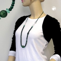 necklace green/ turquoise/ silky chrome rings