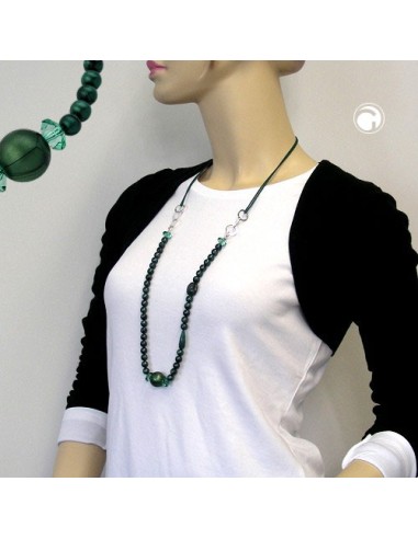 necklace green/ turquoise/ silky chrome rings