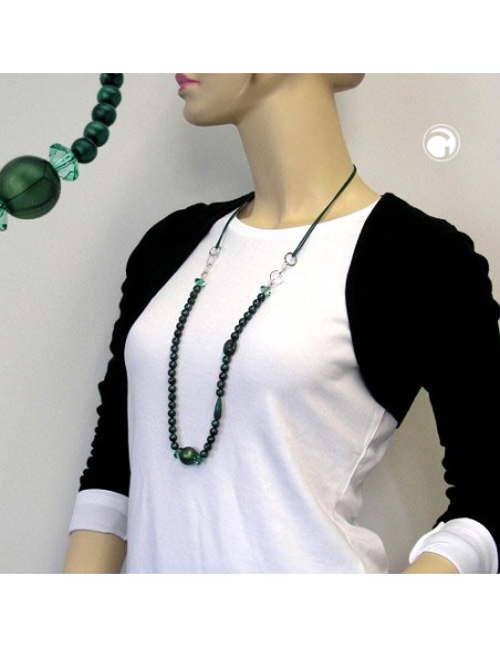 necklace green/ turquoise/ silky chrome rings