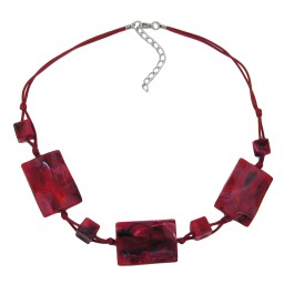 necklace 3 large pillow beads waved red/black marbled