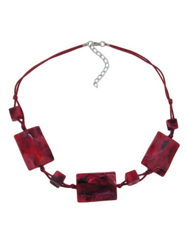 necklace 3 large pillow beads waved red/black marbled