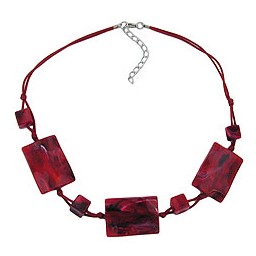 necklace 3 large pillow beads waved red/black marbled