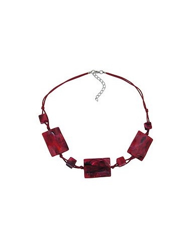 necklace 3 large pillow beads waved red/black marbled
