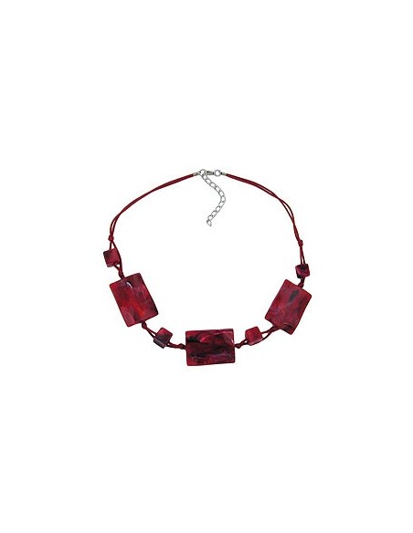 necklace 3 large pillow beads waved red/black marbled