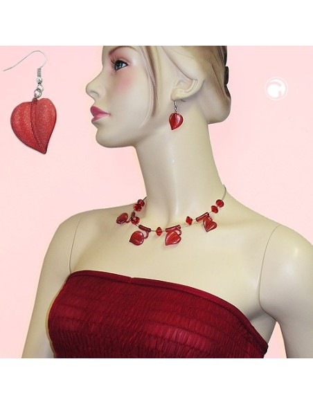 hook earrings leaf bead red