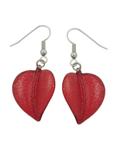 hook earrings leaf bead red