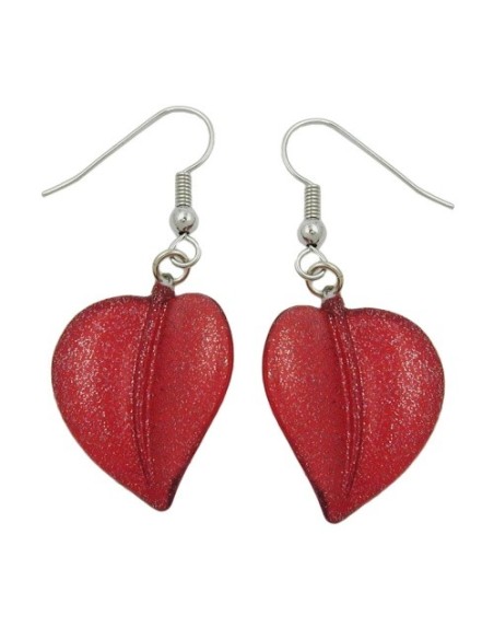 hook earrings leaf bead red