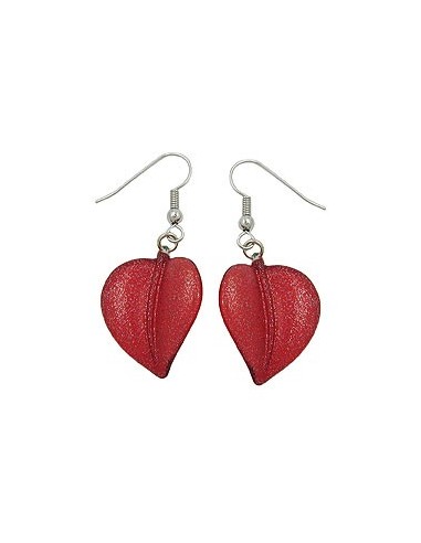 hook earrings leaf bead red