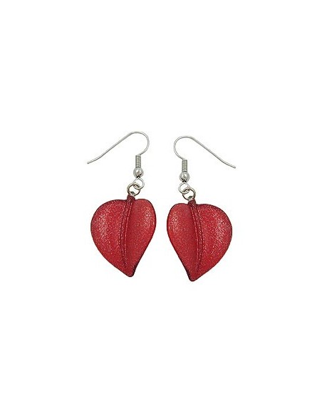 hook earrings leaf bead red