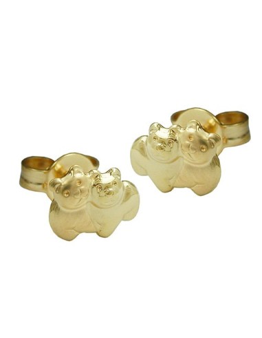 stud earrings 6x8mm couple of bear pair partly matt shiny 9k gold