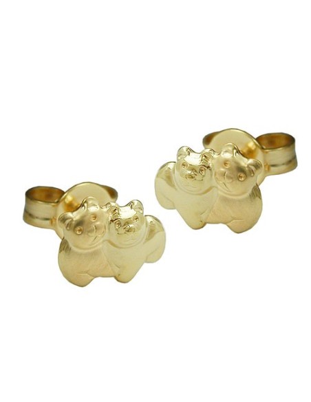 stud earrings 6x8mm couple of bear pair partly matt shiny 9k gold
