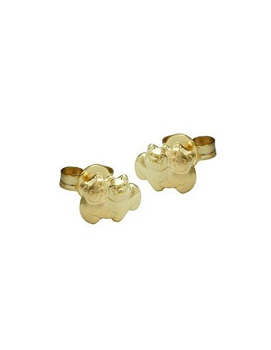 stud earrings 6x8mm couple of bear pair partly matt shiny 9k gold