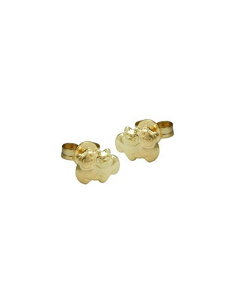 stud earrings 6x8mm couple of bear pair partly matt shiny 9k gold