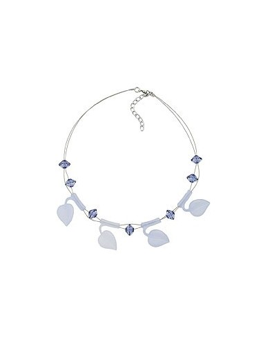 necklace leaf beads light blue on coated flexible wire 44cm