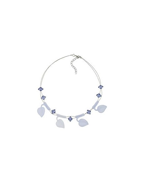 necklace leaf beads light blue on coated flexible wire 44cm