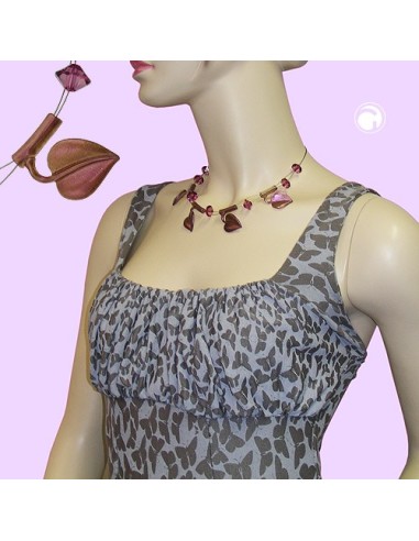 necklace leaf beads purple-coloured on coated flexible wire 44cm